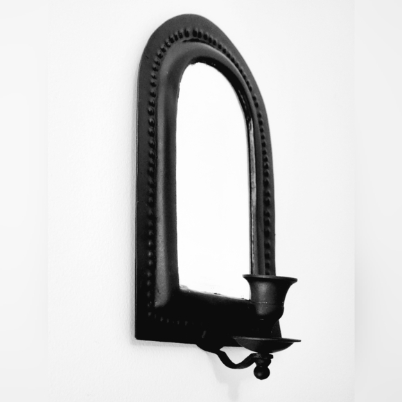 Gothic Black Bedside Wall Mirror Set with Candle Holder & Bird Cage with Candle - Picture 3 of 8